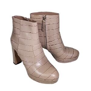 Kate Spade Barrett Croc Embossed Leather Platform Ankle Boots Womens 5.5 NEW